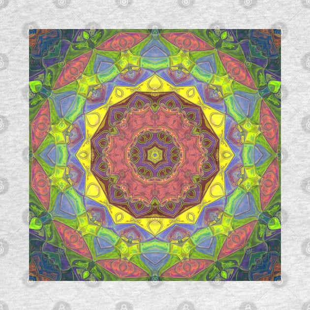 Mosaic Mandala Flower Pink Green and Yellow by WormholeOrbital